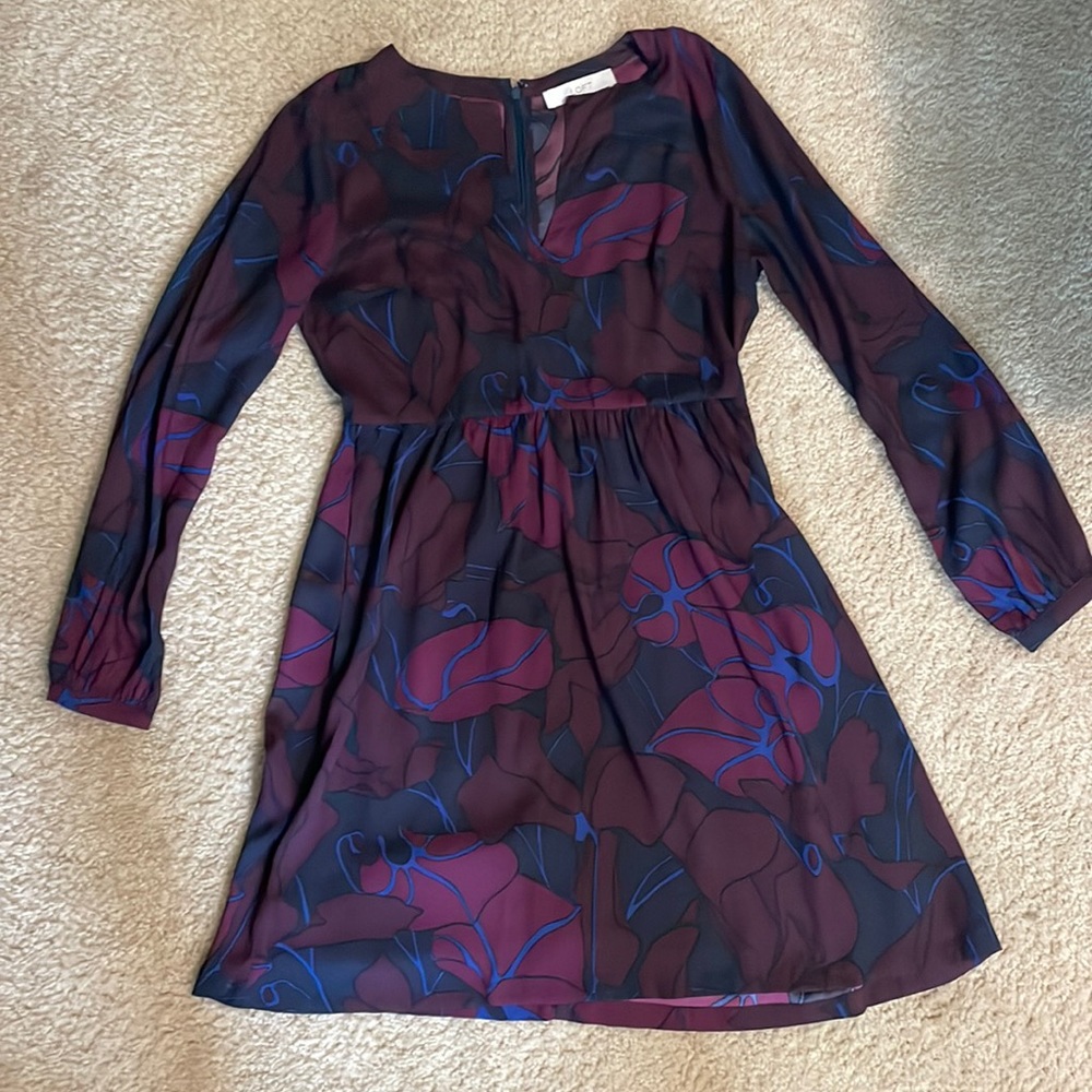 Loft Long Sleeve Purple Patterned Dress (size: 2)